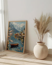 Hallstatt Alpine Village Art Print, Spring Lake Decor - Housewarming Gift