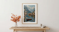 Hallstatt Alpine Village Art Print, Spring Lake Decor - Housewarming Gift