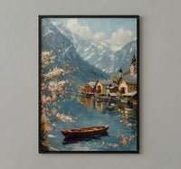 Hallstatt Alpine Village Art Print, Spring Lake Decor - Housewarming Gift
