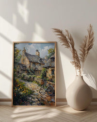 Cotswolds Stone Cottage Wall Art, Yellow Daffodil Print - Living Room Decor