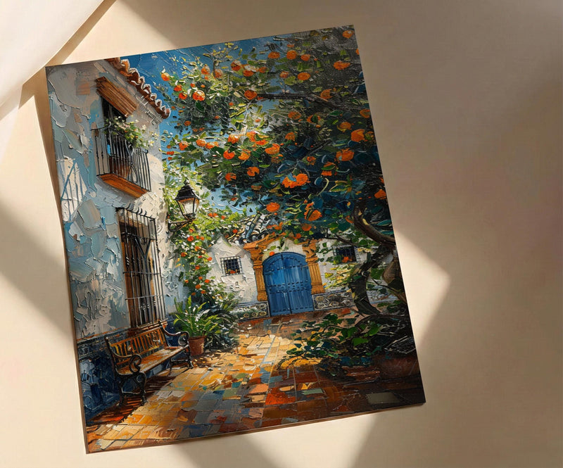 Seville Courtyard Spring Poster, Orange Tree Wall Decor - Entryway Decor