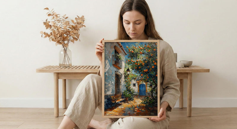Seville Courtyard Spring Poster, Orange Tree Wall Decor - Entryway Decor