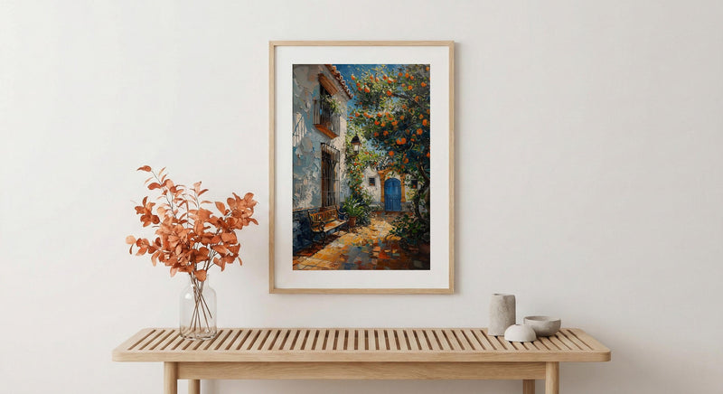 Seville Courtyard Spring Poster, Orange Tree Wall Decor - Entryway Decor