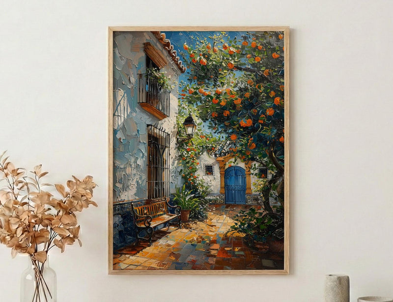 Seville Courtyard Spring Poster, Orange Tree Wall Decor - Entryway Decor