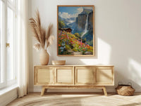 Lauterbrunnen Valley Wall Decor, Alpine Waterfall Print - Textured Impasto Oil Painting