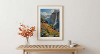 Lauterbrunnen Valley Wall Decor, Alpine Waterfall Print - Textured Impasto Oil Painting