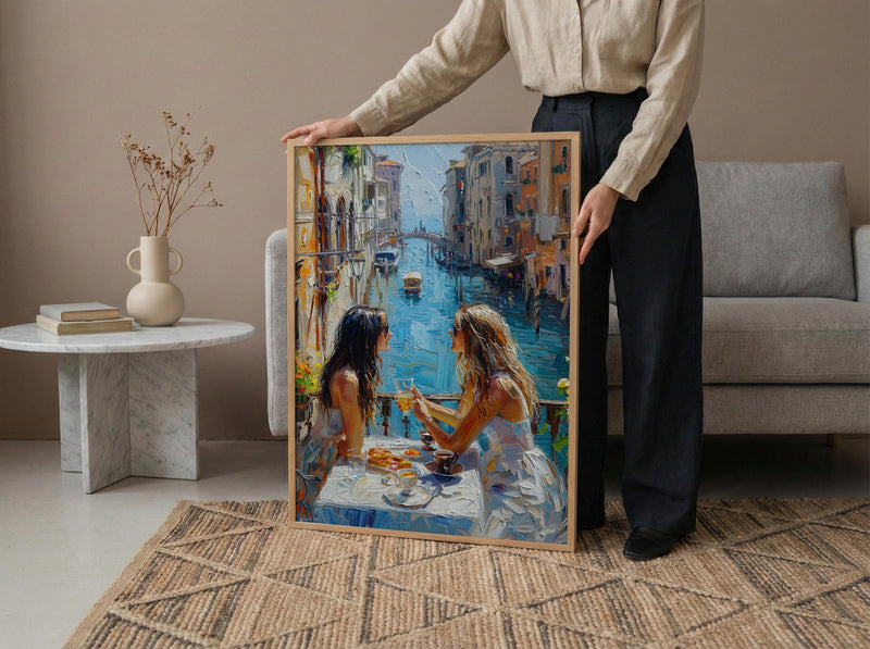 Italian Cafe Wall Art, Mother Daughter Print - Gift for Mom