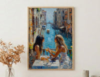 Italian Cafe Wall Art, Mother Daughter Print - Gift for Mom