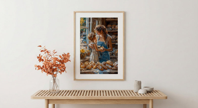 French Bakery Poster, Mother Baby Art Print - New Mom Gift