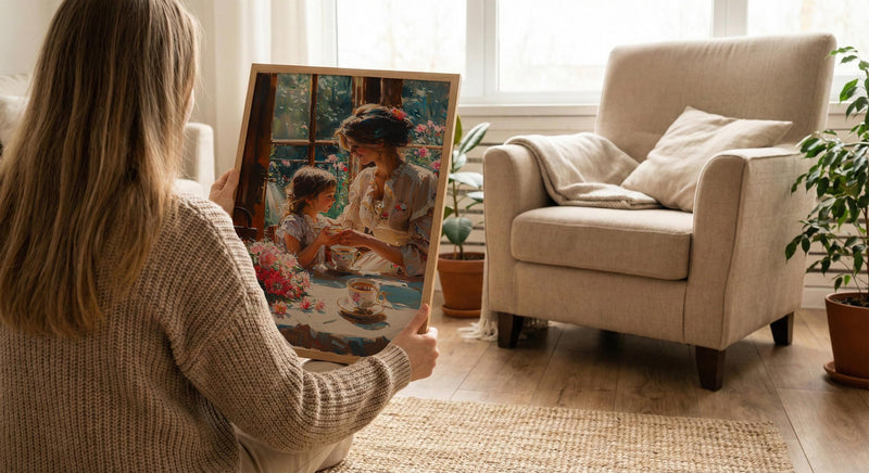 English Tearoom Wall Decor, Grandmother Art - Thick Oil Painting Style