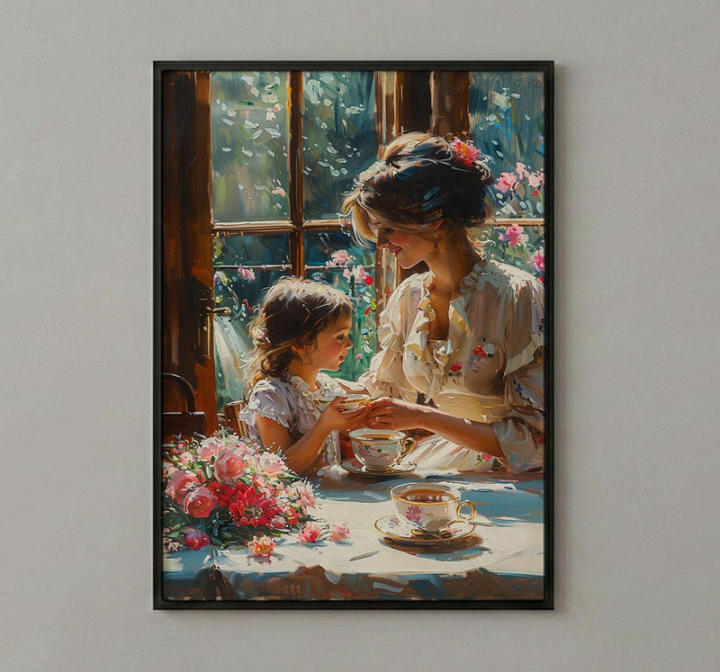 English Tearoom Wall Decor, Grandmother Art - Thick Oil Painting Style