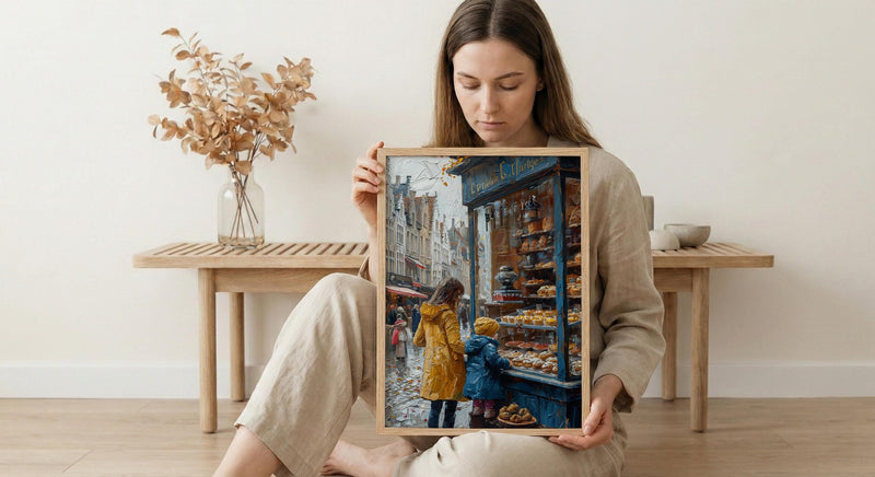 Bruges Bakery Art Print, Mother Child Poster - Mother's Day Gift