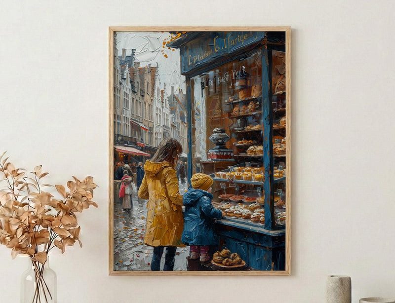Bruges Bakery Art Print, Mother Child Poster - Mother's Day Gift