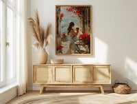 European Cafe Wall Art, Mother Baby Poster - Palette Knife Painting Style