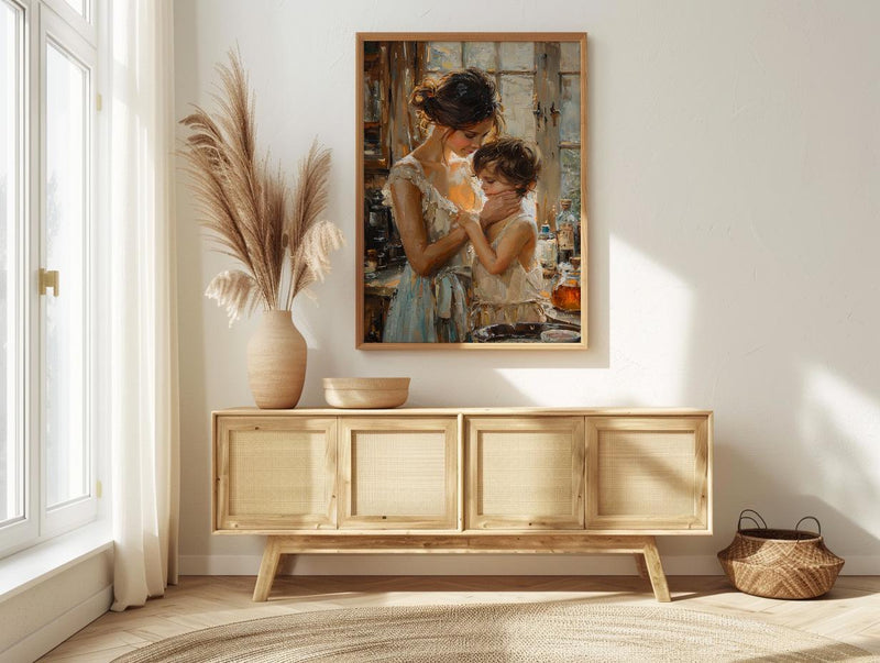 Nostalgic Cafe Art Print, Mother Son Poster - Mother's Day Gift