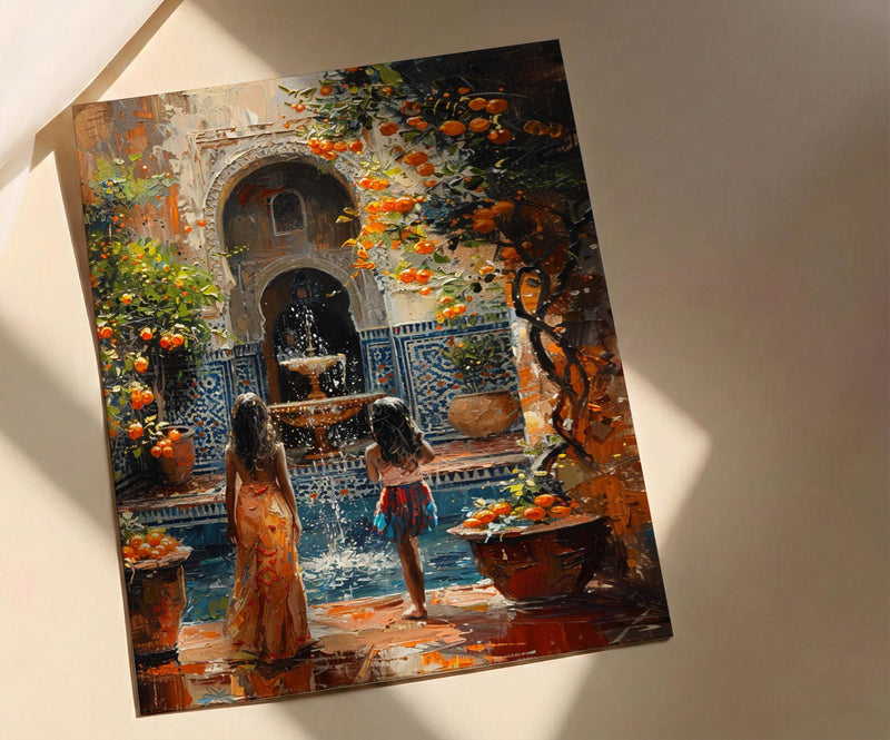 Marrakech Morocco Art Print, Mothers Day Gift From Daughter, Riad Courtyard Wall Art, Mother Daughter Poster, African Decor