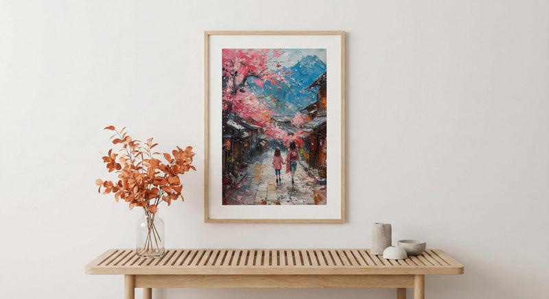 Kyoto Japan Art Print, Cherry Blossom Wall Art, Mothers Day Gift From Daughter, Mother Daughter Poster, Museum Quality Decor