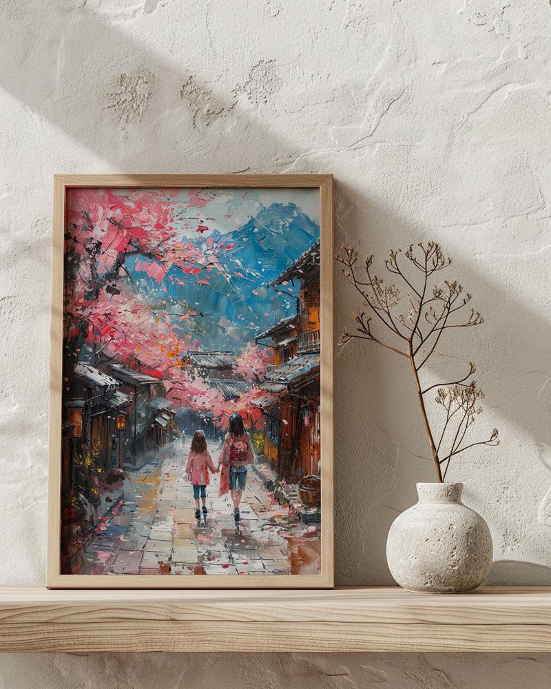 Kyoto Japan Art Print, Cherry Blossom Wall Art, Mothers Day Gift From Daughter, Mother Daughter Poster, Museum Quality Decor