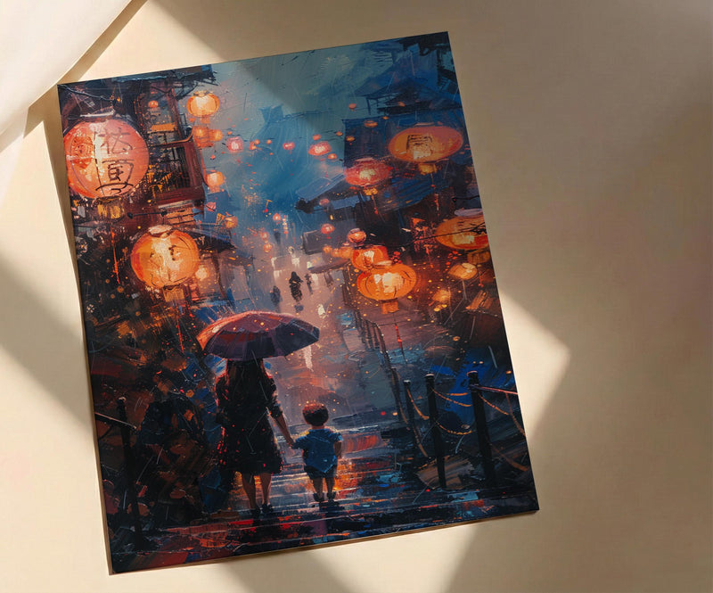Taiwan Jiufen Art Print, Mothers Day Gift From Son, Mom And Son Poster, Museum Quality Asian Decor, Shipped Wall Art