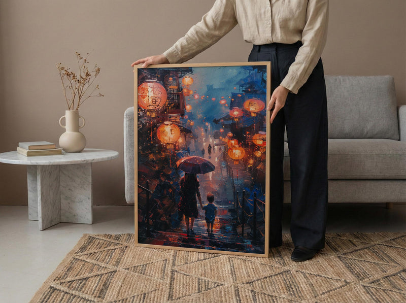 Taiwan Jiufen Art Print, Mothers Day Gift From Son, Mom And Son Poster, Museum Quality Asian Decor, Shipped Wall Art