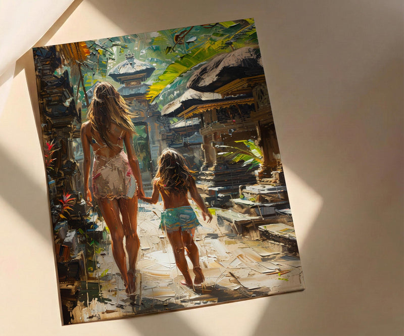 Ubud Bali Art Print, Tropical Asian Wall Art, Mothers Day Gift From Daughter, Mother Daughter Poster, Museum Quality Decor