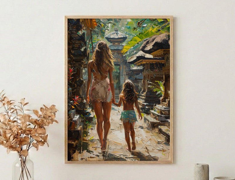 Ubud Bali Art Print, Tropical Asian Wall Art, Mothers Day Gift From Daughter, Mother Daughter Poster, Museum Quality Decor