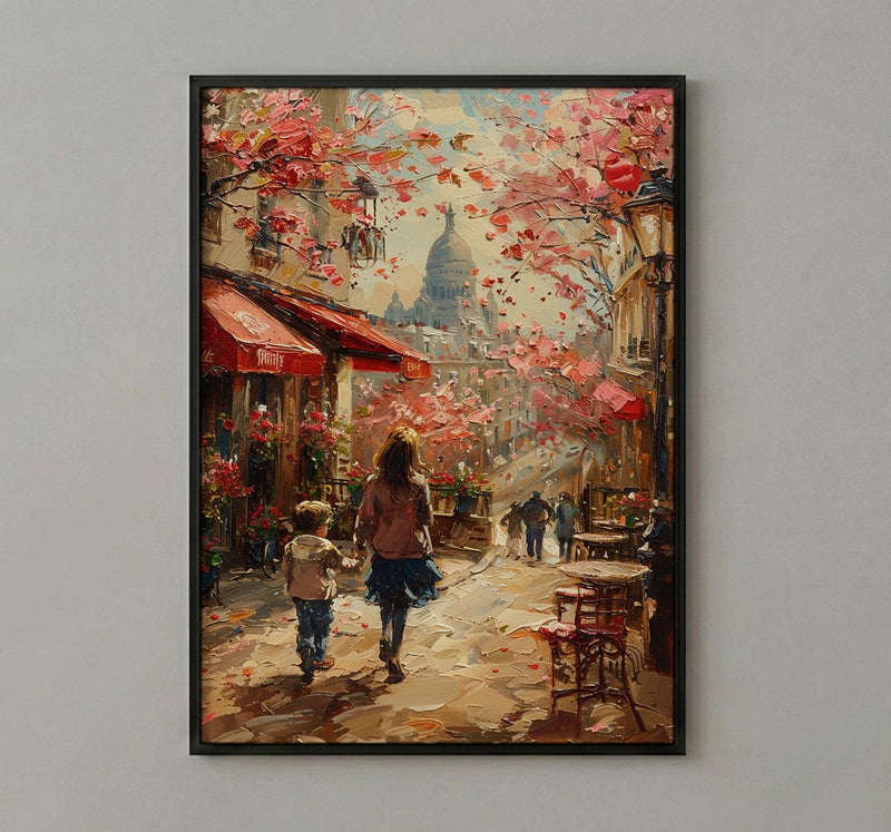 Paris Montmartre Print, Mothers Day Gift From Son, French Cafe Wall Art, Mom And Son Poster, Museum Quality Decor