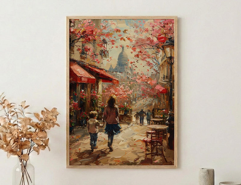 Paris Montmartre Print, Mothers Day Gift From Son, French Cafe Wall Art, Mom And Son Poster, Museum Quality Decor