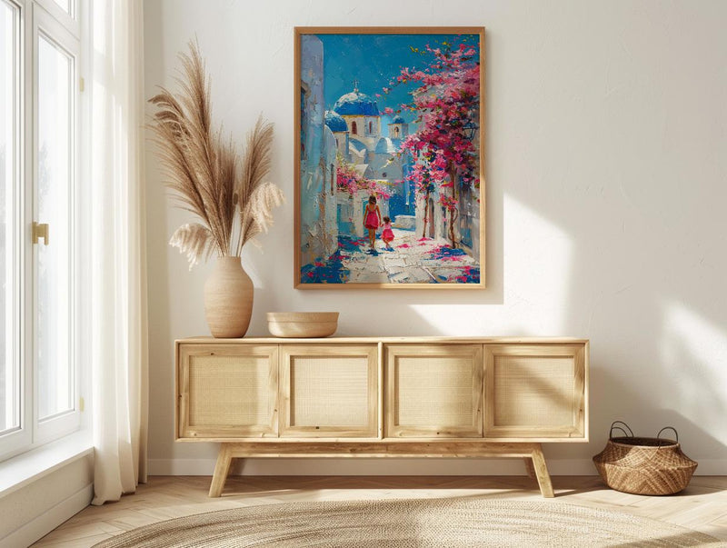 Santorini Greece Print, Mothers Day Gift From Daughter, Blue Dome Wall Art, Mother Daughter Poster, Shipped Wall Art