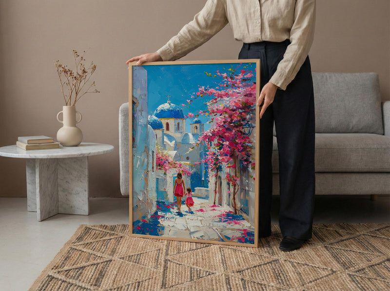 Santorini Greece Print, Mothers Day Gift From Daughter, Blue Dome Wall Art, Mother Daughter Poster, Shipped Wall Art