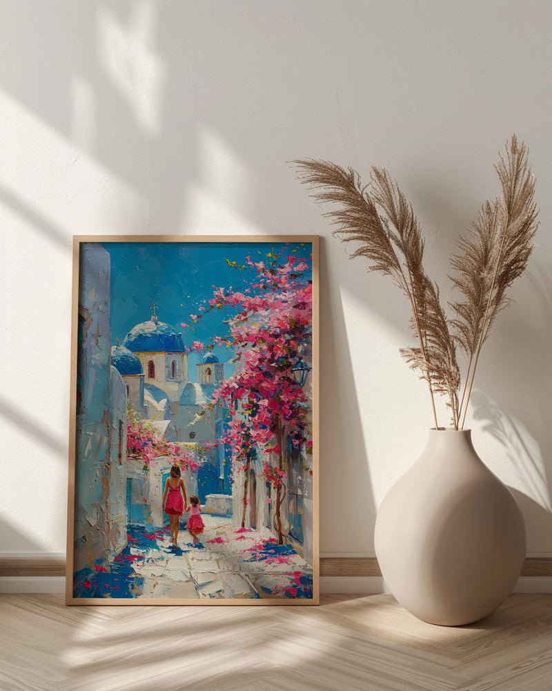 Santorini Greece Print, Mothers Day Gift From Daughter, Blue Dome Wall Art, Mother Daughter Poster, Shipped Wall Art