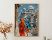 Udaipur India Print, White City Wall Art, Mothers Day Gift From Son, Mom And Son Poster, Museum Quality Decor