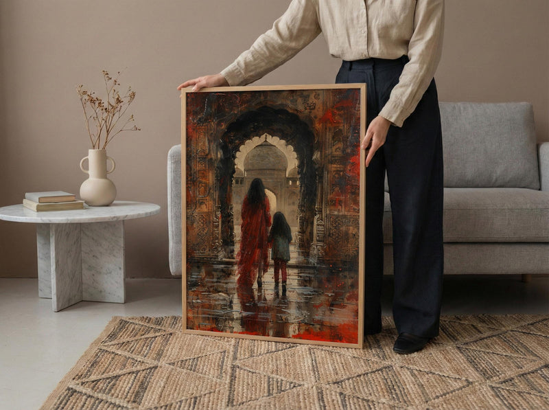 Agra India Art Print, Red Sandstone Wall Art, Mothers Day Gift From Daughter, Mother Daughter Poster, Shipped Wall Art
