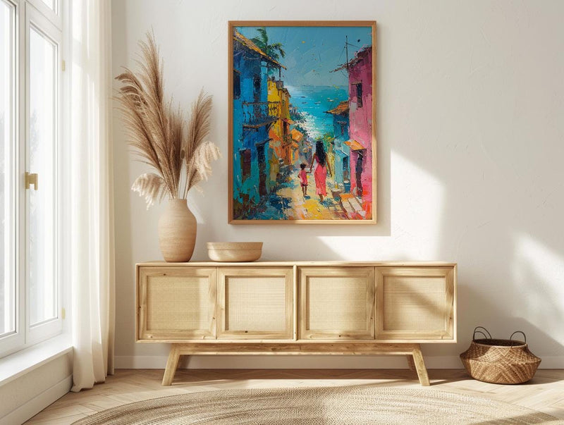 Goa India Art Print, Colorful Street Poster, Mothers Day Gift From Son, Mom And Son Wall Art, Museum Quality Decor