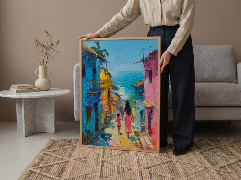 Goa India Art Print, Colorful Street Poster, Mothers Day Gift From Son, Mom And Son Wall Art, Museum Quality Decor