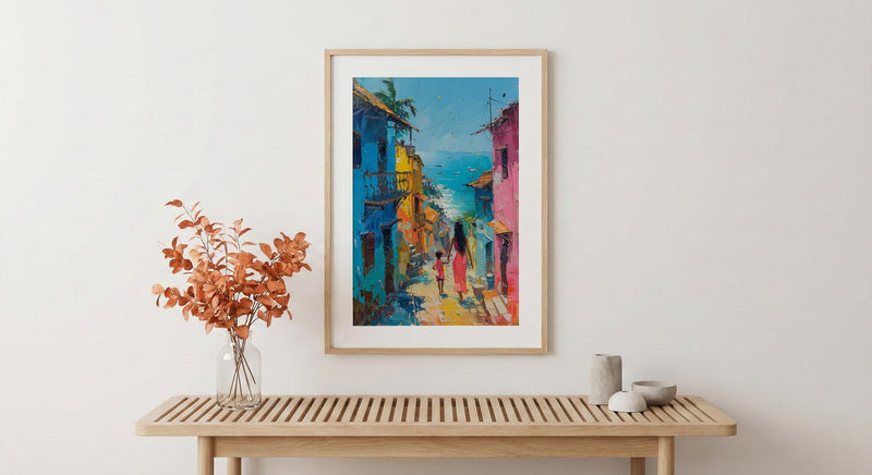 Goa India Art Print, Colorful Street Poster, Mothers Day Gift From Son, Mom And Son Wall Art, Museum Quality Decor