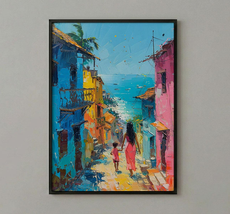 Goa India Art Print, Colorful Street Poster, Mothers Day Gift From Son, Mom And Son Wall Art, Museum Quality Decor