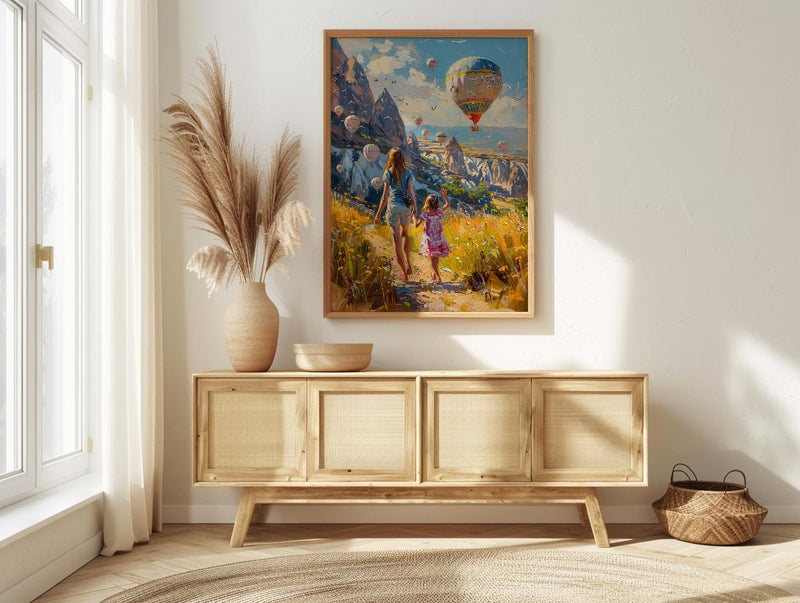 Cappadocia Turkey Art Print, Mothers Day Gift From Daughter, Hot Air Balloon Wall Art, Mother Daughter Poster, Shipped Wall Art