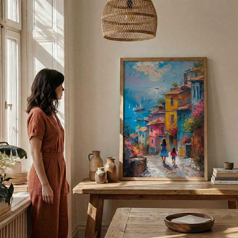 Istanbul Balat Print, Colorful House Wall Art, Mothers Day Gift From Daughter, Mother Daughter Poster, Shipped Wall Art