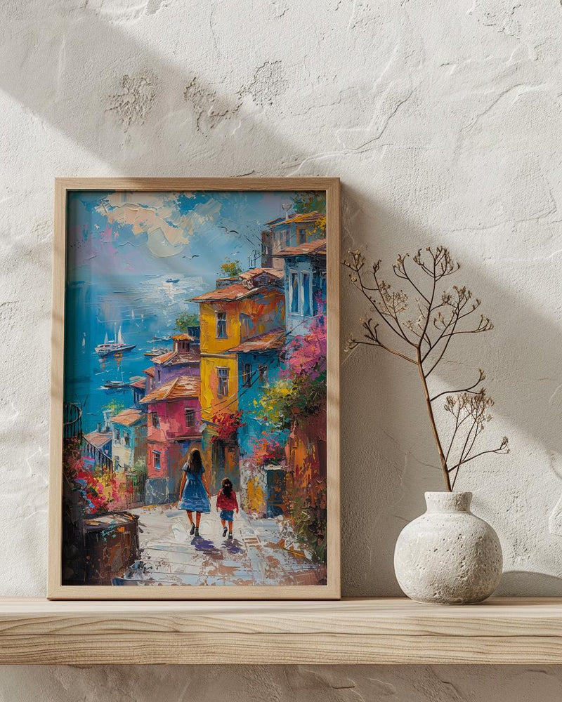 Istanbul Balat Print, Colorful House Wall Art, Mothers Day Gift From Daughter, Mother Daughter Poster, Shipped Wall Art