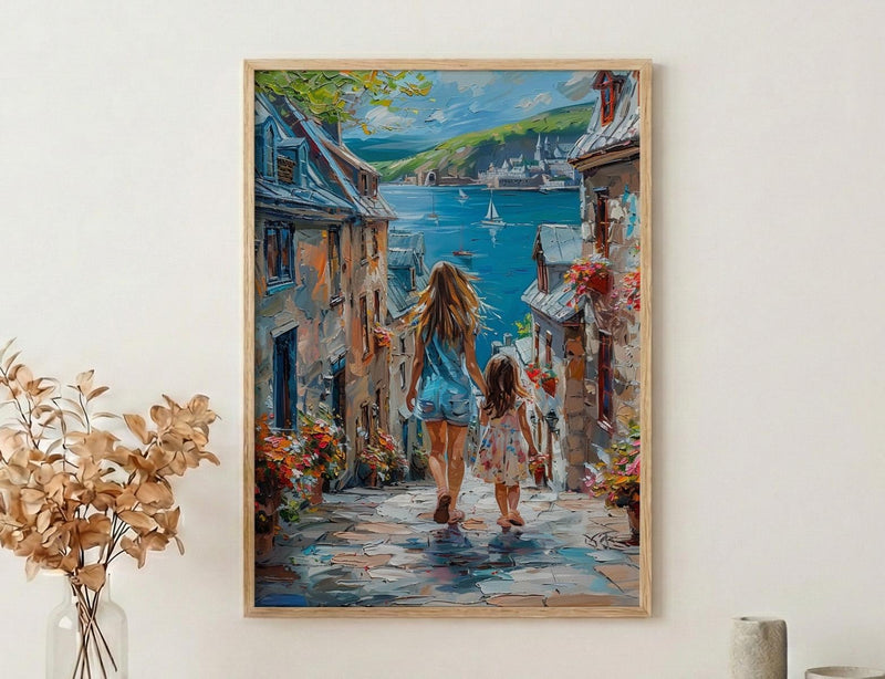 Quebec City Art Print, Petit Champlain Wall Decor, Mothers Day Gift From Daughter, Mother Daughter Poster, Shipped Wall Art