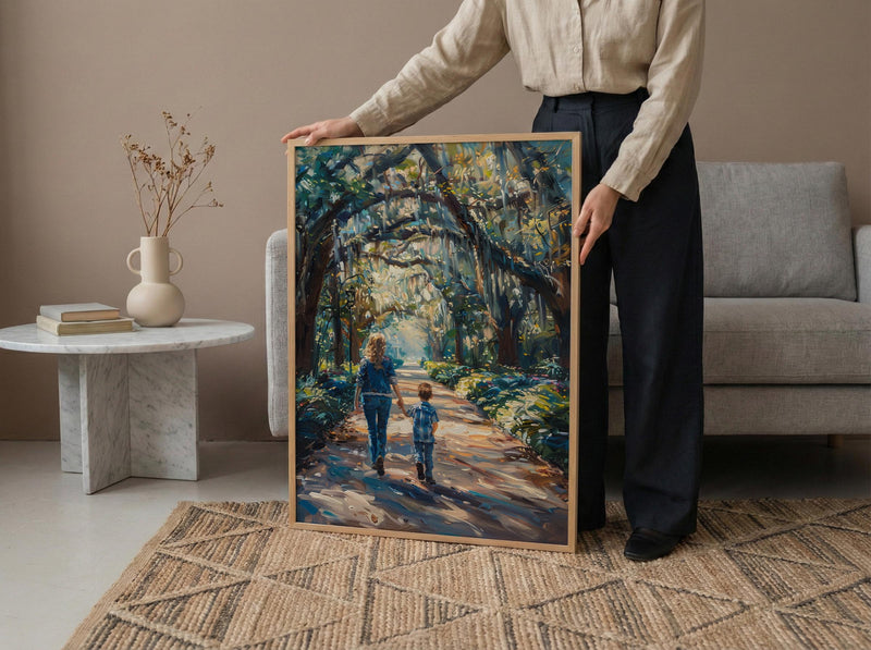 Savannah Forsyth Park Print, Southern Oak Tree Wall Art, Mothers Day Gift From Son, Mom And Son Poster, Museum Quality Decor
