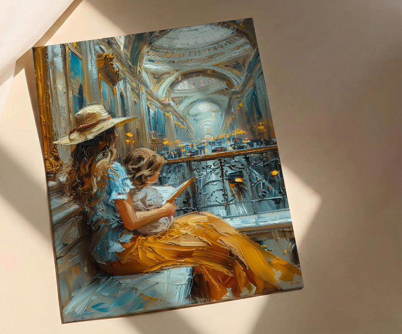 Museum Bench Poster, Mother Child Art Print - Mother's Day Gift