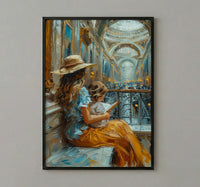Museum Bench Poster, Mother Child Art Print - Mother's Day Gift
