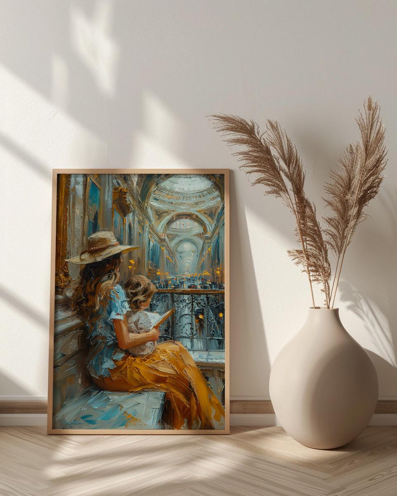 Museum Bench Poster, Mother Child Art Print - Mother's Day Gift