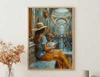 Museum Bench Poster, Mother Child Art Print - Mother's Day Gift
