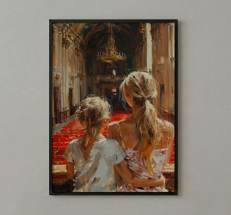 Ballet Opera Wall Decor, Mother Daughter Art - Thick Oil Painting Style