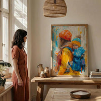 Modern Gallery Poster, Mother Baby Wall Art - Palette Knife Painting Style