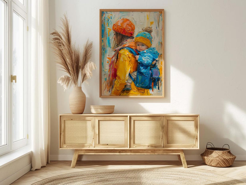 Modern Gallery Poster, Mother Baby Wall Art - Palette Knife Painting Style