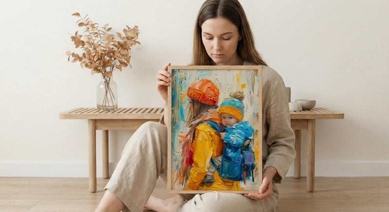 Modern Gallery Poster, Mother Baby Wall Art - Palette Knife Painting Style